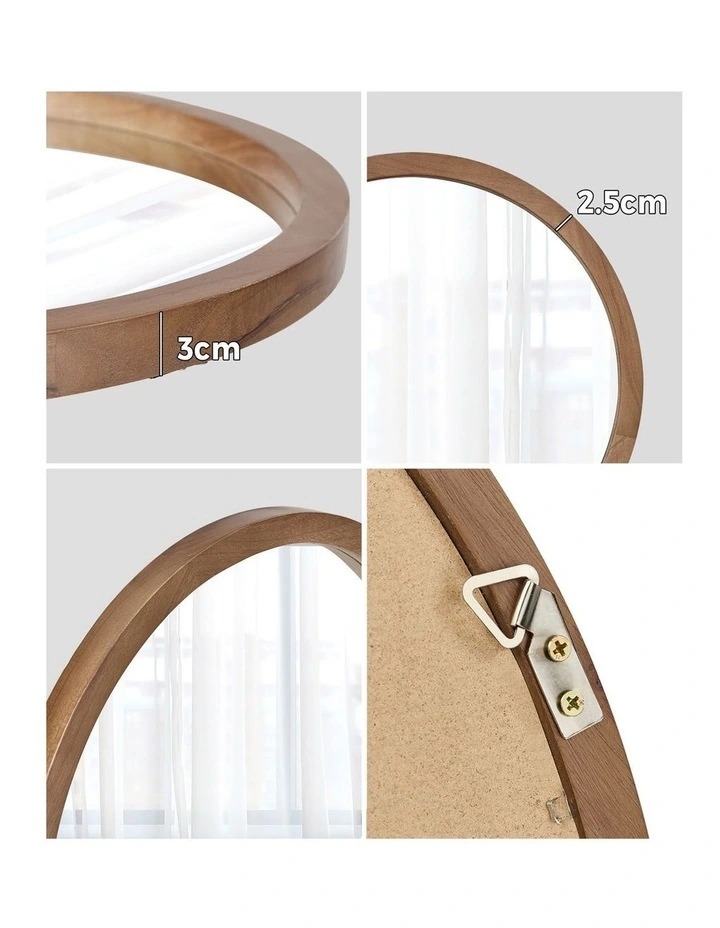 Oikiture Wall Mirrors 50cm Round Makeup Mirror Vanity Home Decor Walnut image 6