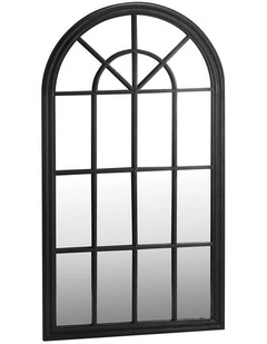 Oikiture Wooden Window Mirror Arched Wall Mirrors Decor 130x70cm Black