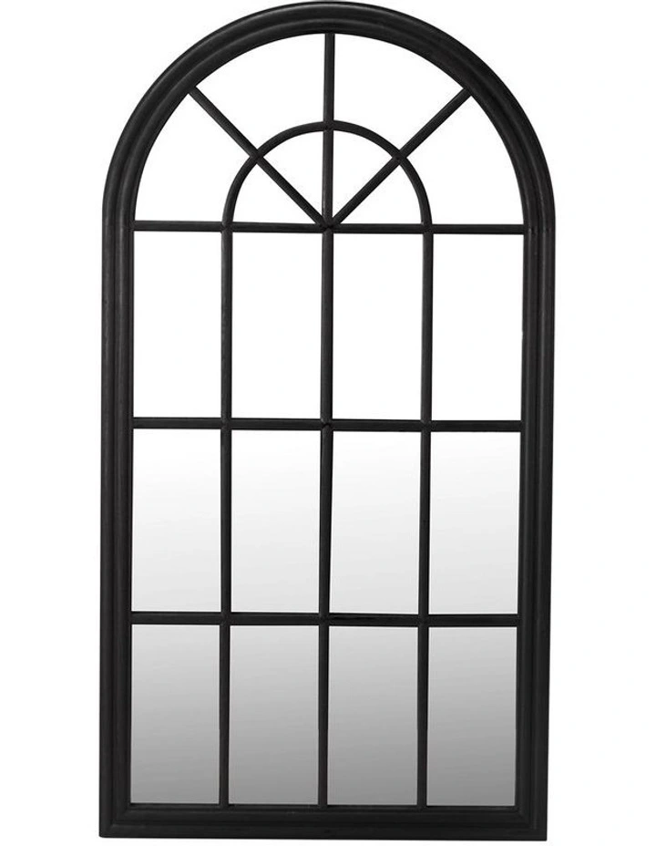 Oikiture Wooden Window Mirror Arched Wall Mirrors Decor 130x70cm Black image 2