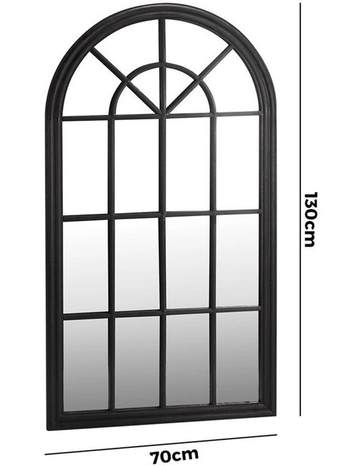 Oikiture Wooden Window Mirror Arched Wall Mirrors Decor 130x70cm Black image 3