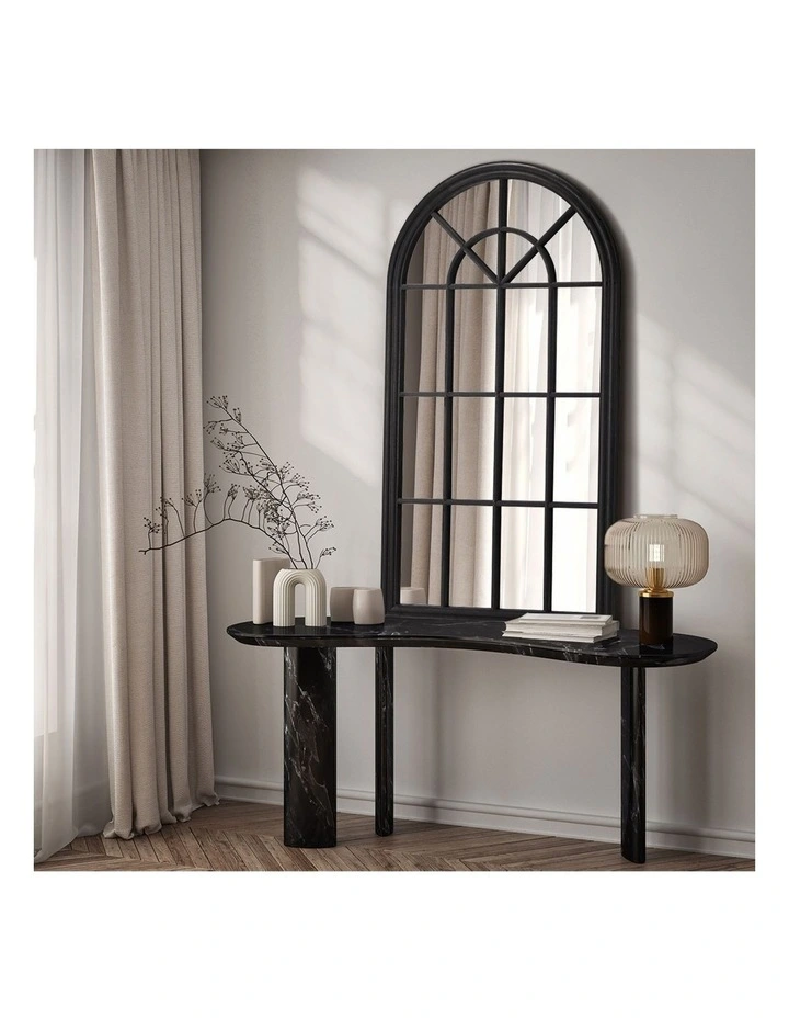 Oikiture Wooden Window Mirror Arched Wall Mirrors Decor 130x70cm Black image 5