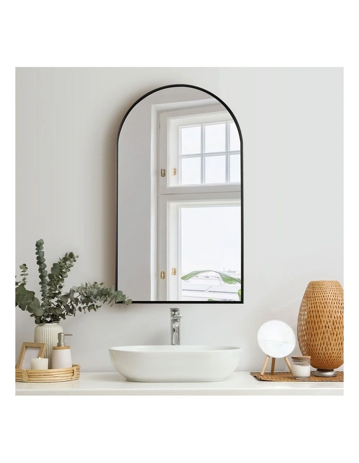 Oikiture Wall Mirrors 86x50cm Arched Makeup Mirror Office Home Decor Black image 4