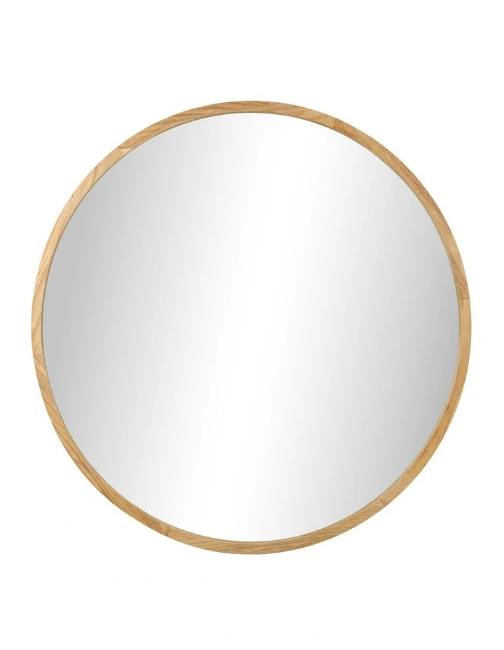 Oikiture 60cm Wall Mirrors Round Makeup Mirror Home Decor Wooden Dining Room image 2