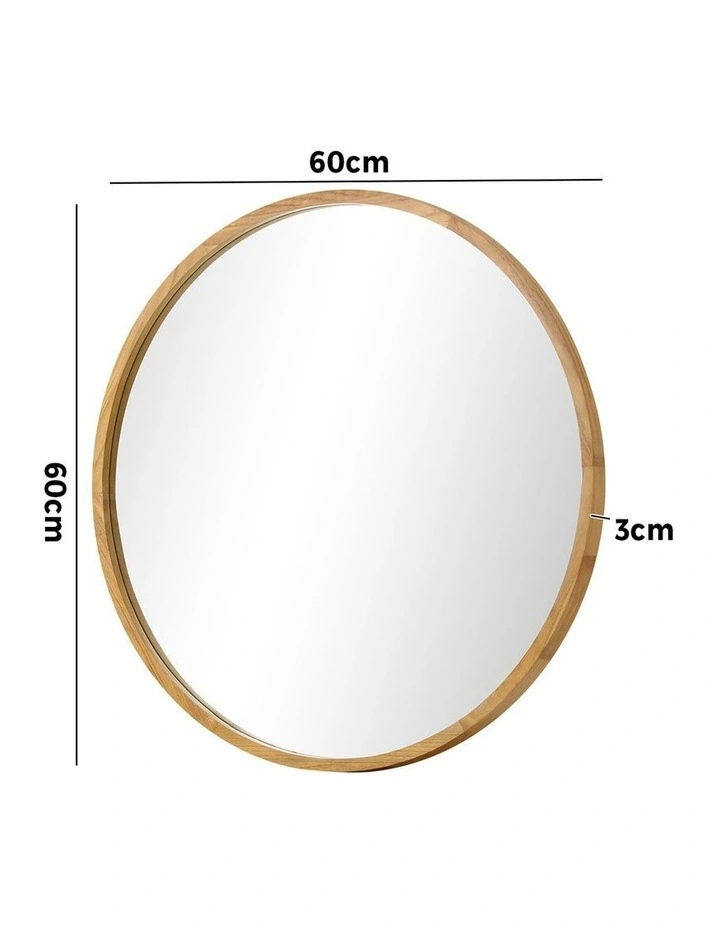 Oikiture 60cm Wall Mirrors Round Makeup Mirror Home Decor Wooden Dining Room image 3