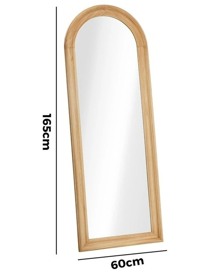 Oikiture Full Length Mirror Elegance Arch 165x60cm Natural Wood Floor Mirrors image 3
