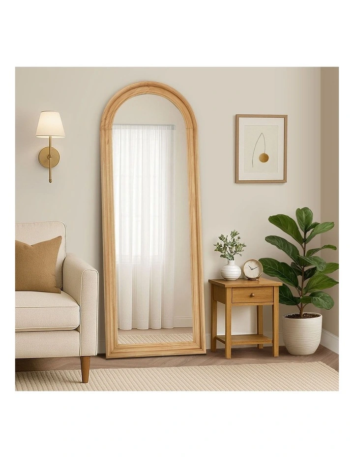 Oikiture Full Length Mirror Elegance Arch 165x60cm Natural Wood Floor Mirrors image 4
