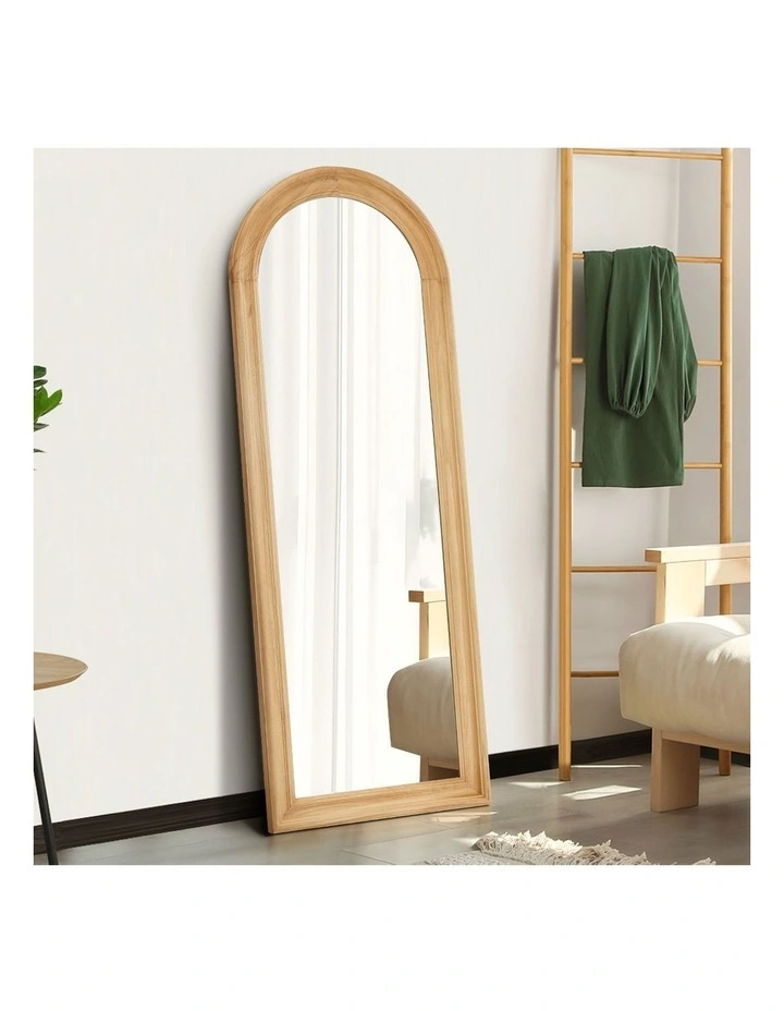 Oikiture Full Length Mirror Elegance Arch 165x60cm Natural Wood Floor Mirrors image 5