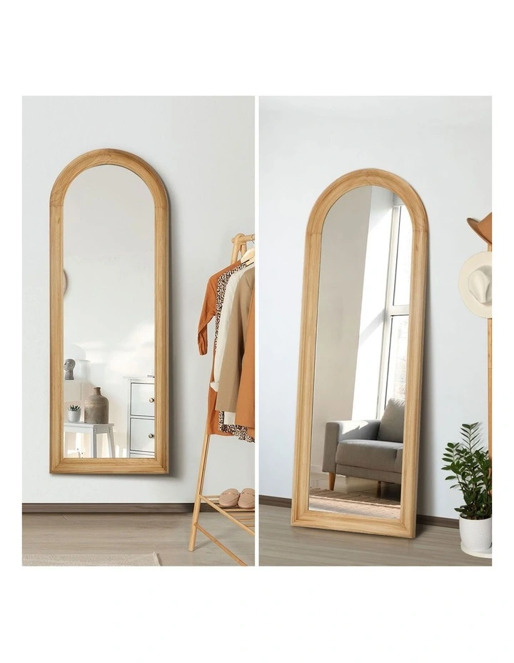 Oikiture Full Length Mirror Elegance Arch 165x60cm Natural Wood Floor Mirrors image 6