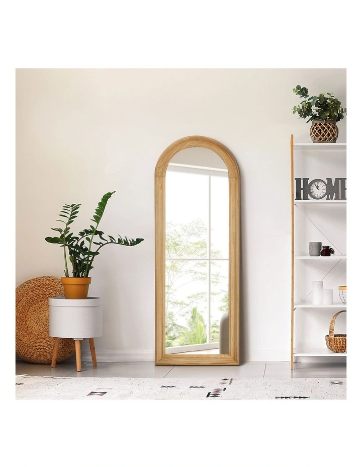 Oikiture Full Length Mirror Elegance Arch 165x60cm Natural Wood Floor Mirrors image 7