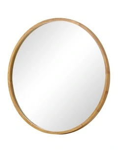 Oikiture Wall Mirrors Round Makeup Mirror Vanity Home Decor 50cm Wooden