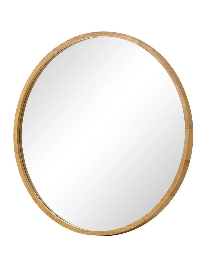 Oikiture Wall Mirrors Round Makeup Mirror Vanity Home Decor 50cm Wooden image 1