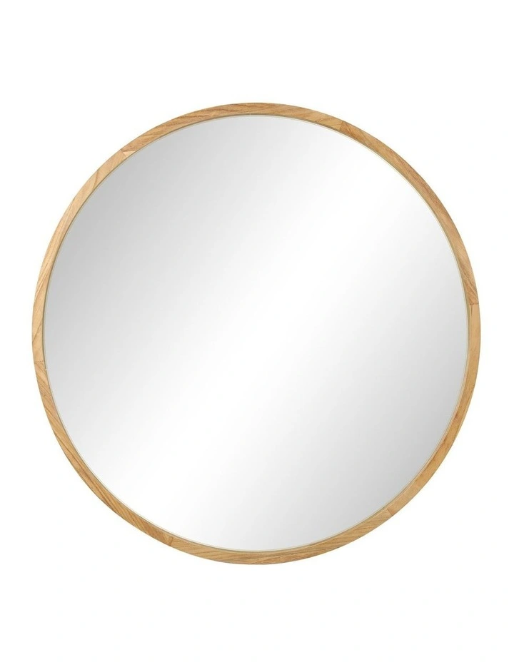 Oikiture Wall Mirrors Round Makeup Mirror Vanity Home Decor 50cm Wooden image 2