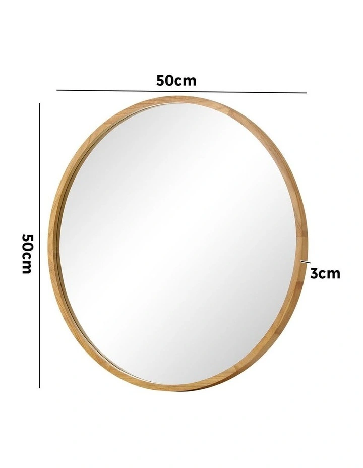 Oikiture Wall Mirrors Round Makeup Mirror Vanity Home Decor 50cm Wooden image 3