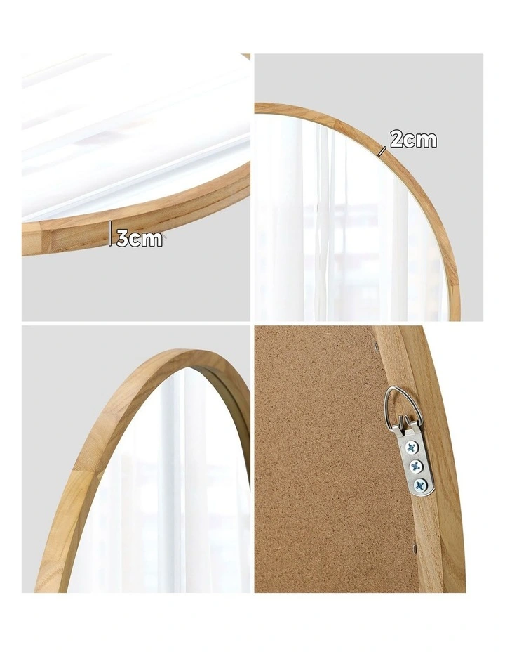 Oikiture Wall Mirrors Round Makeup Mirror Vanity Home Decor 50cm Wooden image 6