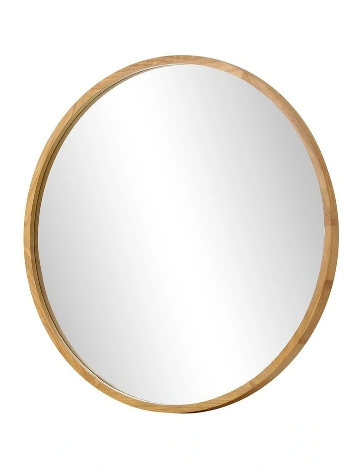 Oikiture Wall Mirrors Round Makeup Mirror Vanity Home Decorative Wooden 80cm image 1