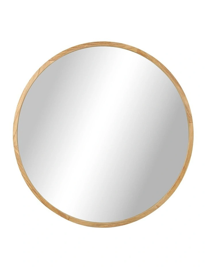 Oikiture Wall Mirrors Round Makeup Mirror Vanity Home Decorative Wooden 80cm image 2