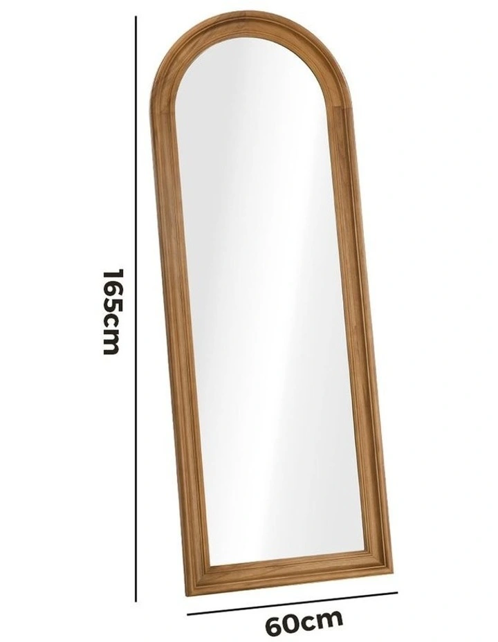 Oikiture Full Length Mirror Elegance Arch 165x60cm Walnut Wood Floor Mirrors image 3