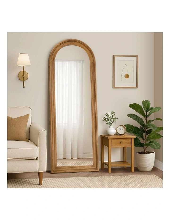 Oikiture Full Length Mirror Elegance Arch 165x60cm Walnut Wood Floor Mirrors image 4