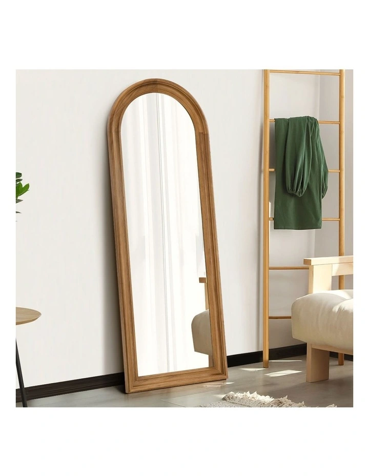 Oikiture Full Length Mirror Elegance Arch 165x60cm Walnut Wood Floor Mirrors image 5