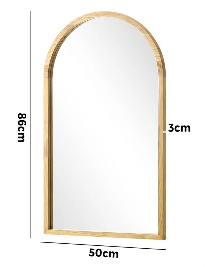 Oikiture Arched Wall Mirrors Vanity Home Decor Makeup Mirror 86x50cm Wooden image 3