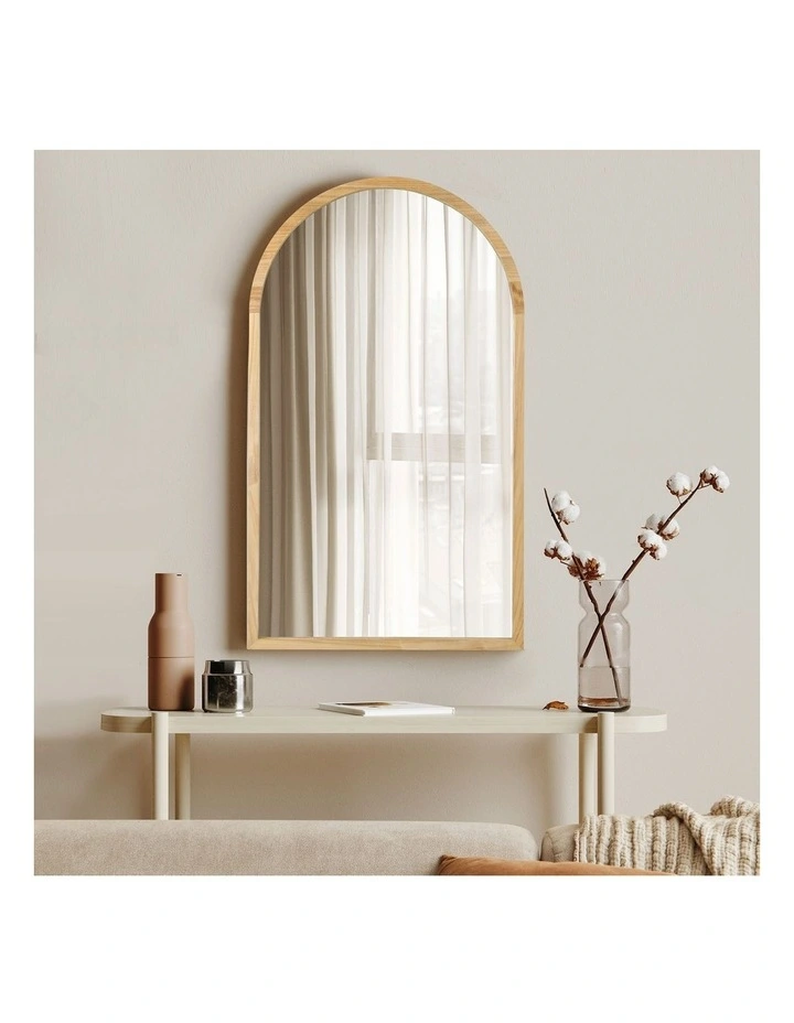 Oikiture Arched Wall Mirrors Vanity Home Decor Makeup Mirror 86x50cm Wooden image 4