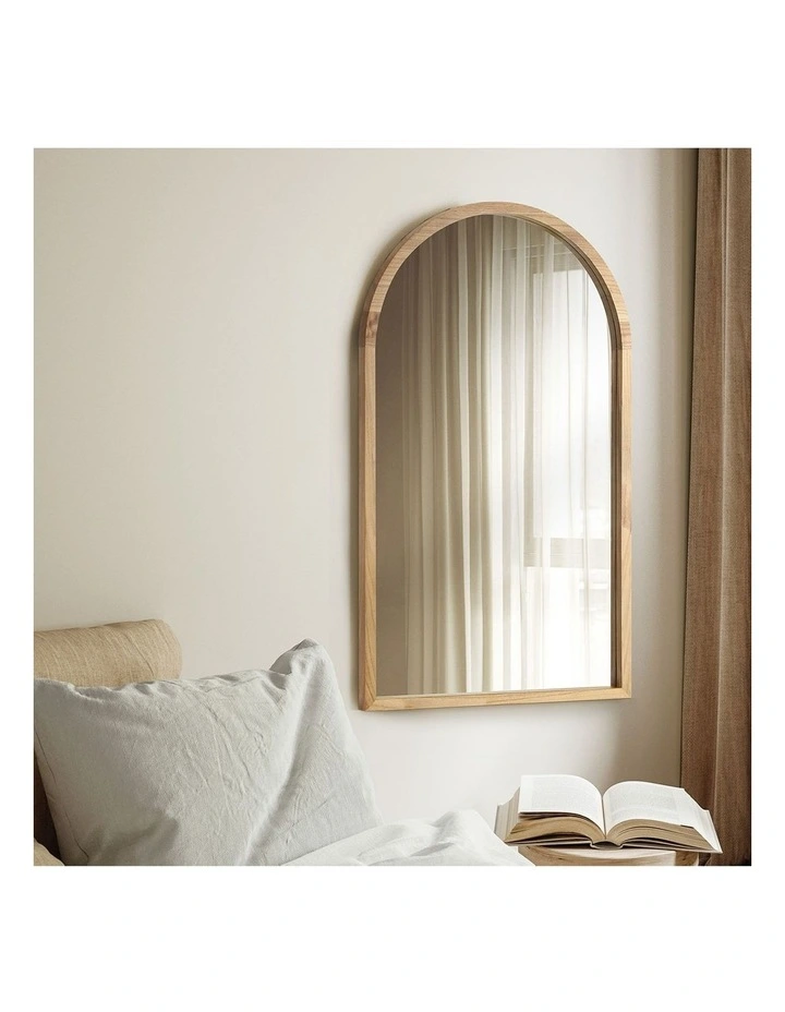 Oikiture Arched Wall Mirrors Vanity Home Decor Makeup Mirror 86x50cm Wooden image 5