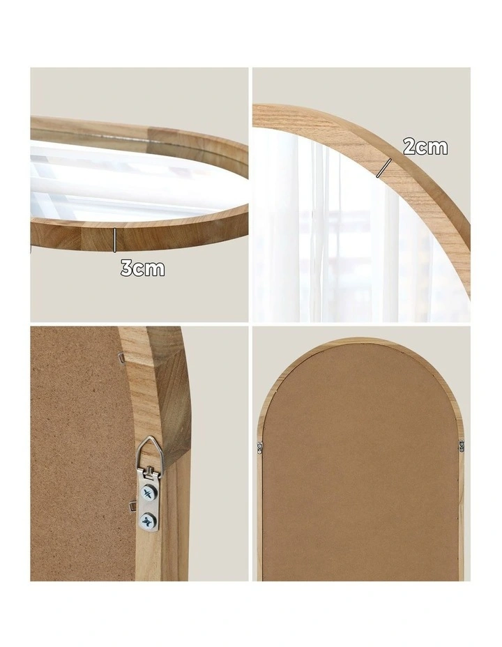 Oikiture Arched Wall Mirrors Vanity Home Decor Makeup Mirror 86x50cm Wooden image 6
