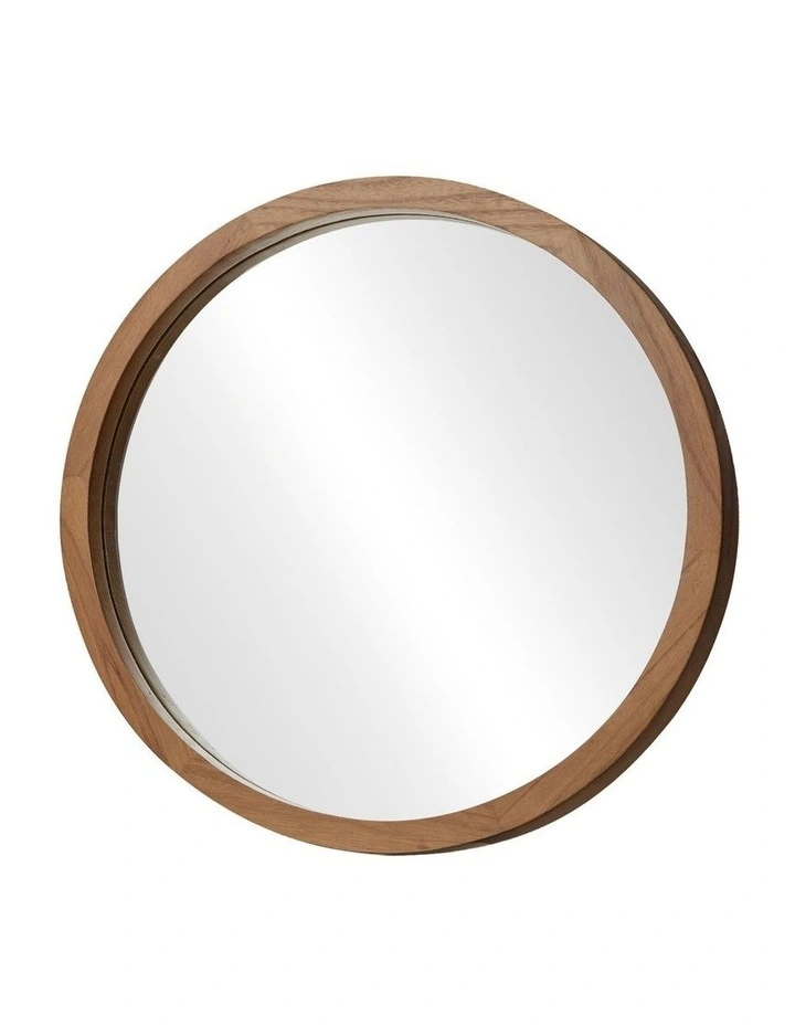 Oikiture Wall Mirrors 70cm Round Makeup Mirror Vanity Home Decor Walnut image 1