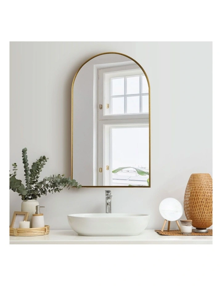 Oikiture Wall Mirrors 86x50cm Arched Makeup Mirror Bedroom Home Decor Gold image 4