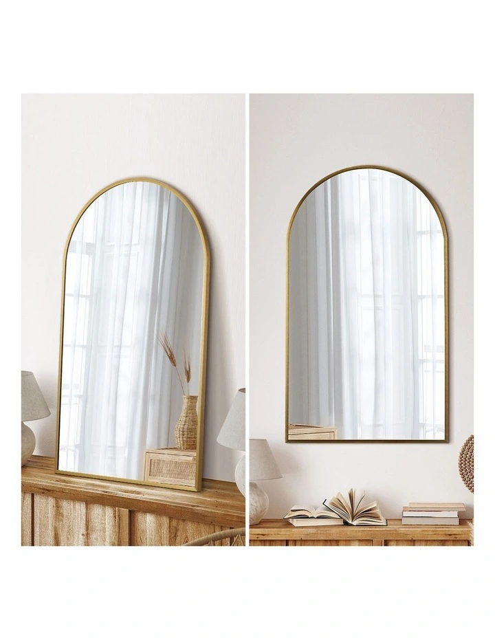 Oikiture Wall Mirrors 86x50cm Arched Makeup Mirror Bedroom Home Decor Gold image 5
