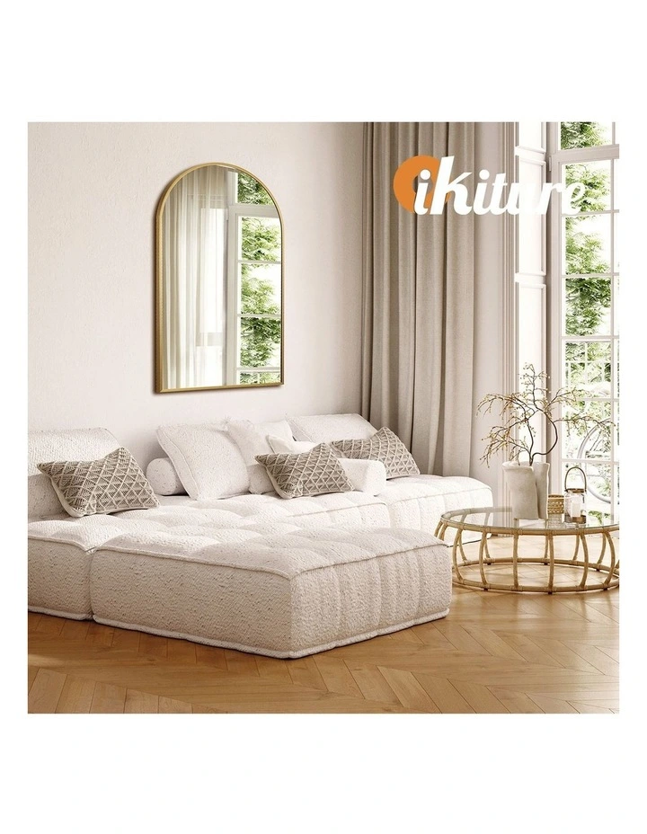 Oikiture Wall Mirrors 86x50cm Arched Makeup Mirror Bedroom Home Decor Gold image 7