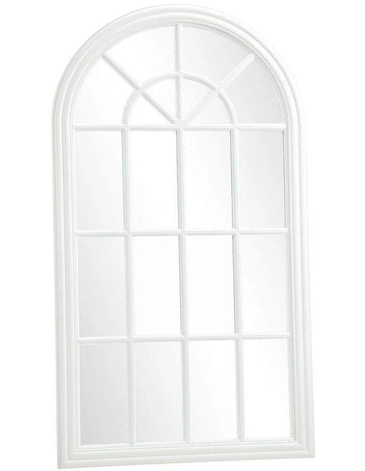Oikiture Wooden Window Mirror Arched Wall Mirrors Decor 130x70cm White image 1