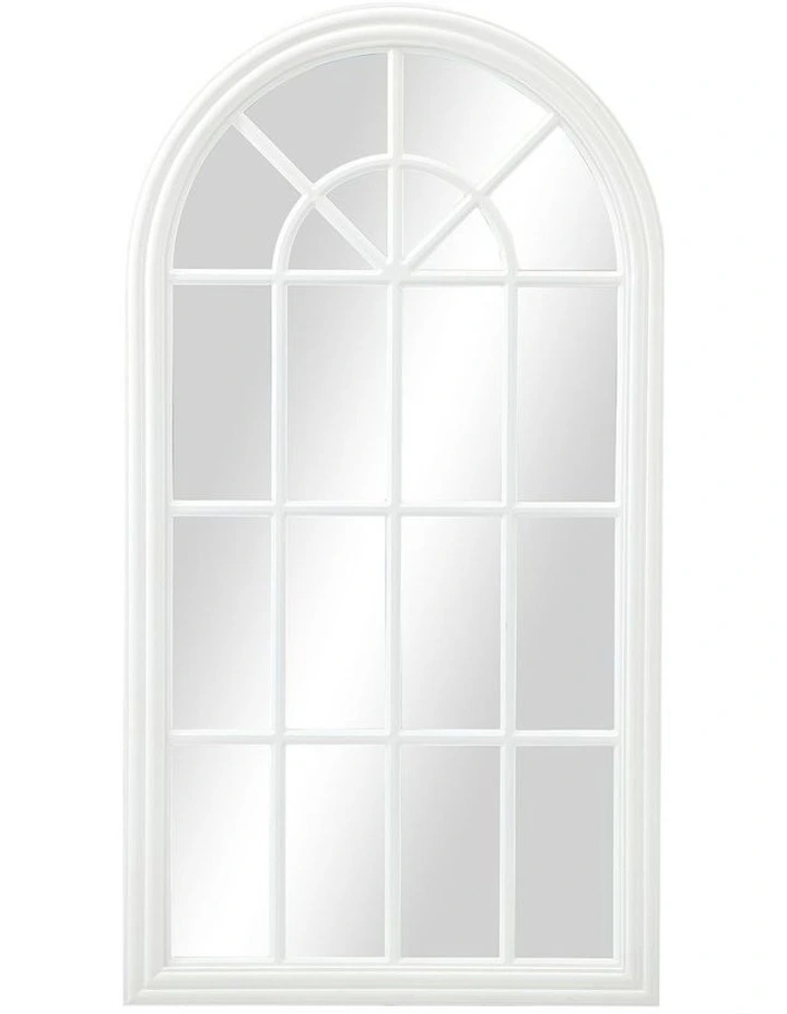 Oikiture Wooden Window Mirror Arched Wall Mirrors Decor 130x70cm White image 2