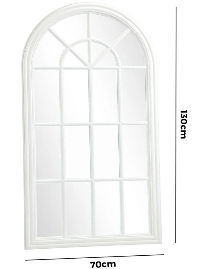 Oikiture Wooden Window Mirror Arched Wall Mirrors Decor 130x70cm White image 3