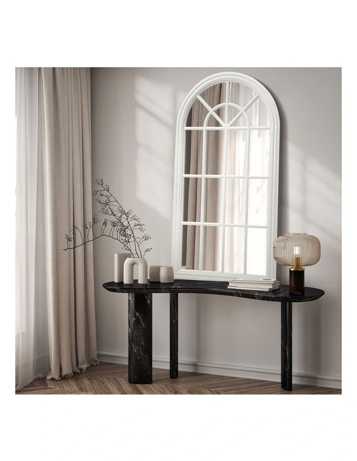 Oikiture Wooden Window Mirror Arched Wall Mirrors Decor 130x70cm White image 5