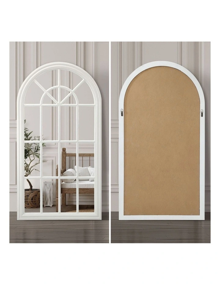 Oikiture Wooden Window Mirror Arched Wall Mirrors Decor 130x70cm White image 6