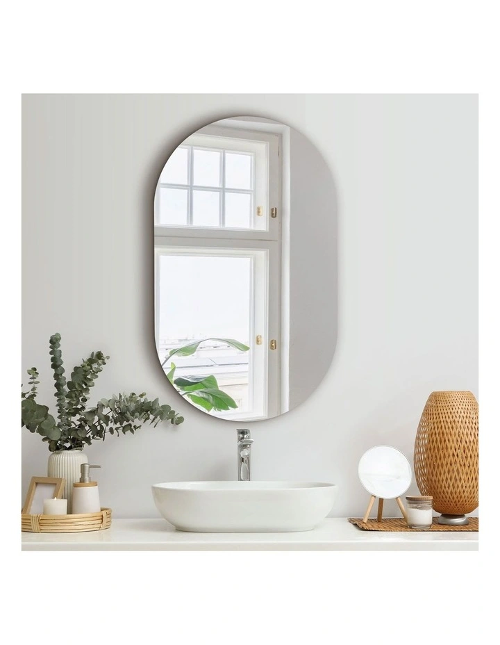 Oikiture Wall Mirrors Oval Makeup Mirror Bathroom Frameless 84x50cm image 4