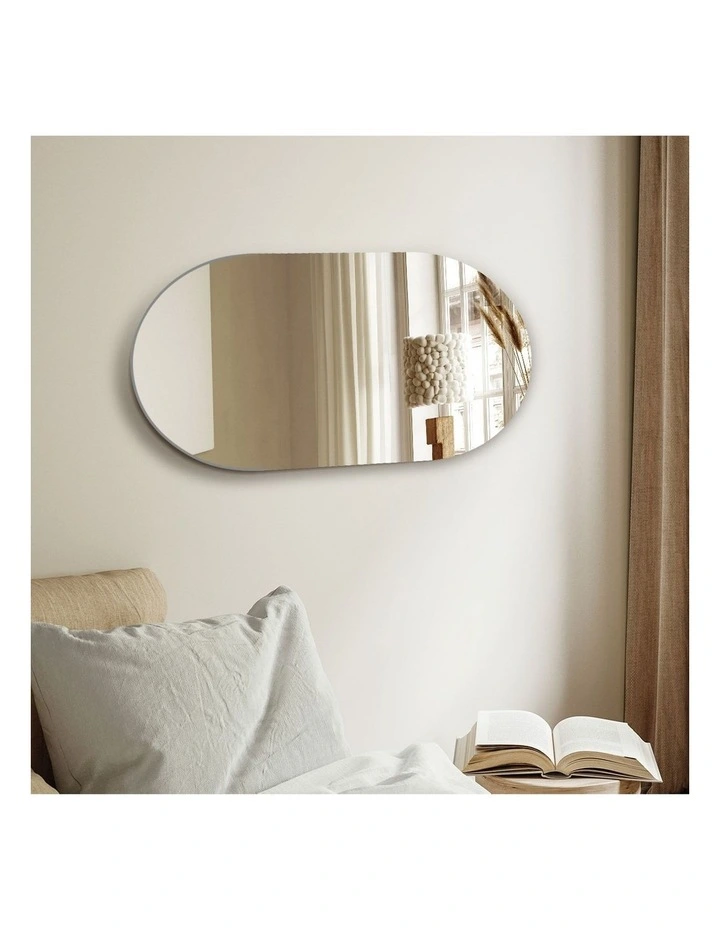 Oikiture Wall Mirrors Oval Makeup Mirror Bathroom Frameless 84x50cm image 5