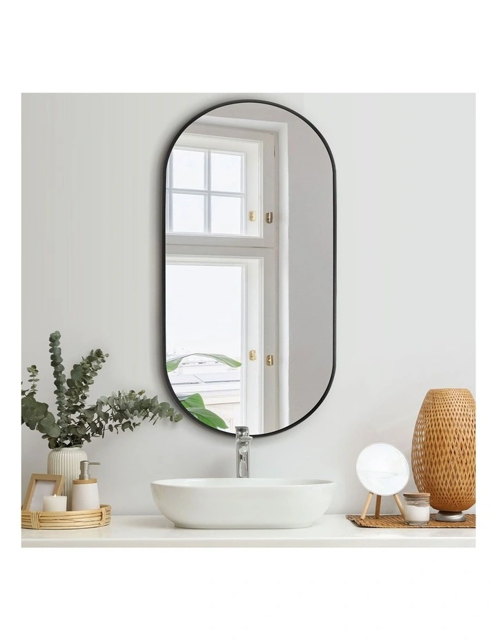 Oikiture Wall Mirrors Oval Makeup Mirror Bedroom Home Decor Black 84x50cm image 4
