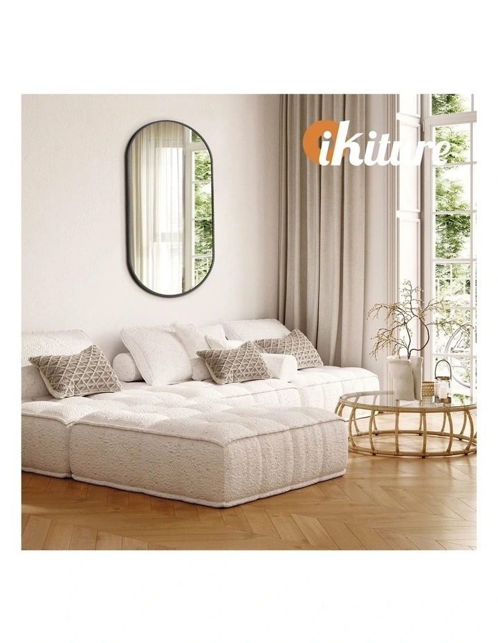 Oikiture Wall Mirrors Oval Makeup Mirror Bedroom Home Decor Black 84x50cm image 7