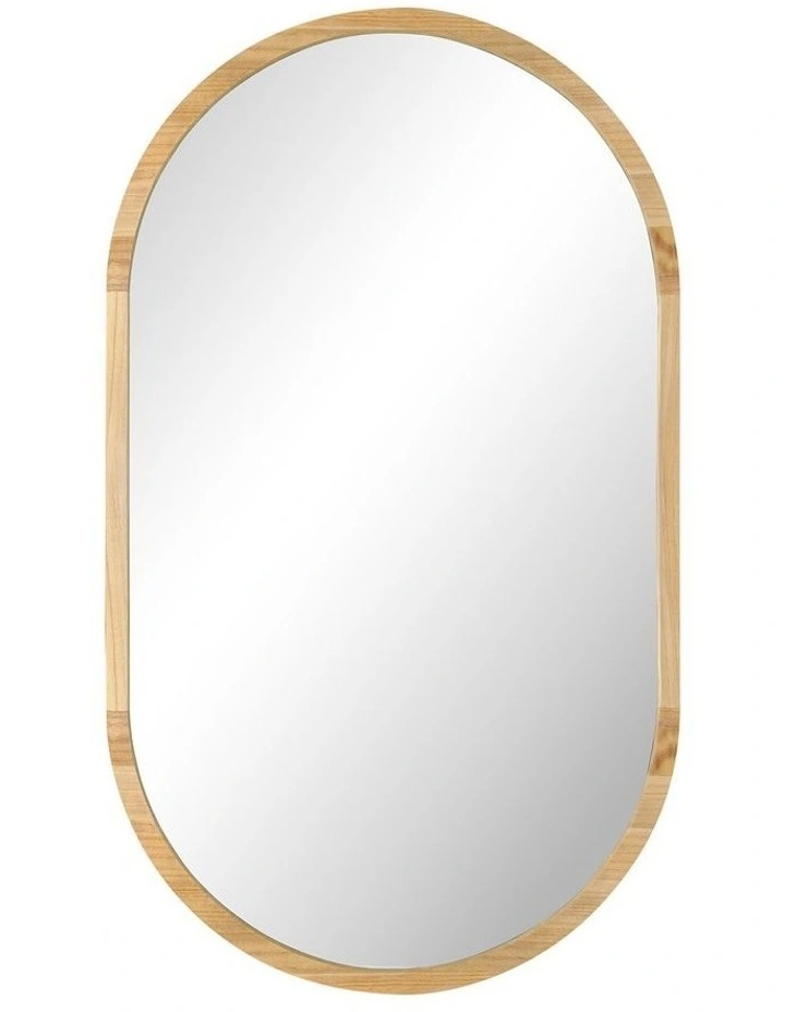 Oikiture Wooden Wall Mirrors Oval Makeup Mirror Home Decor 84x50cm image 2