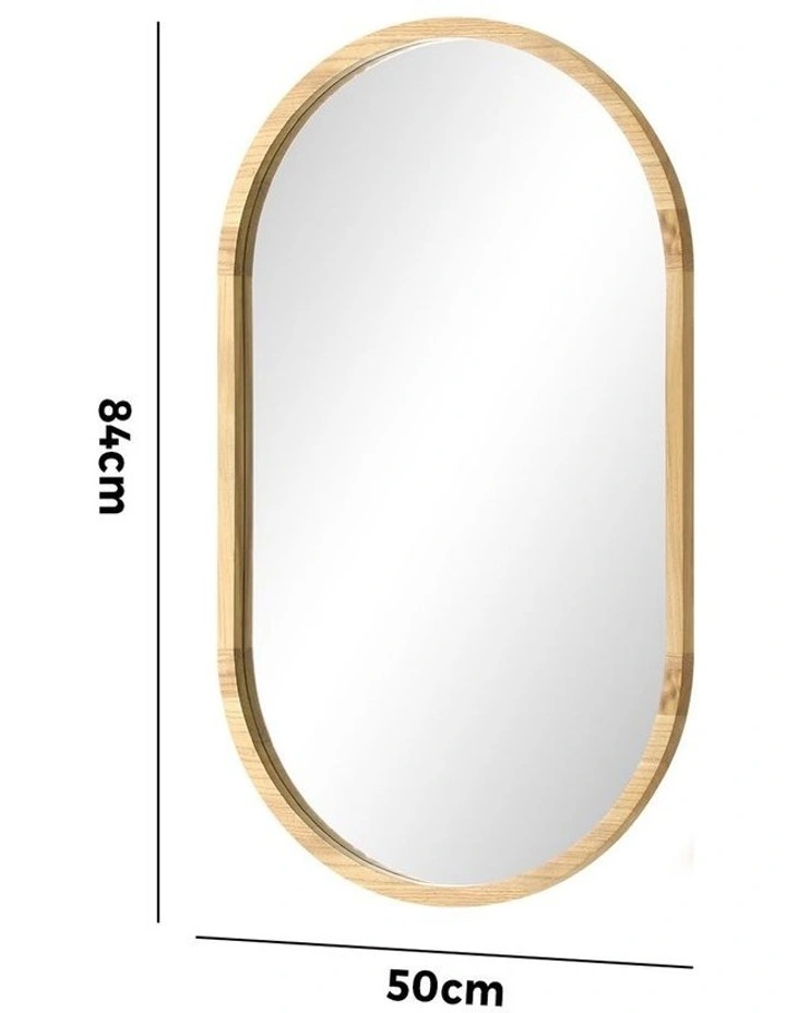 Oikiture Wooden Wall Mirrors Oval Makeup Mirror Home Decor 84x50cm image 3
