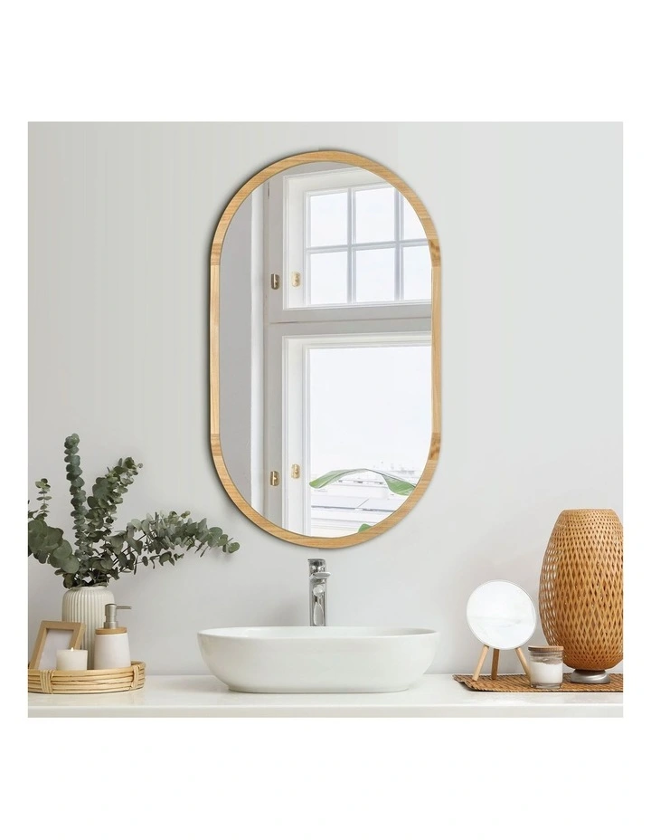 Oikiture Wooden Wall Mirrors Oval Makeup Mirror Home Decor 84x50cm image 4