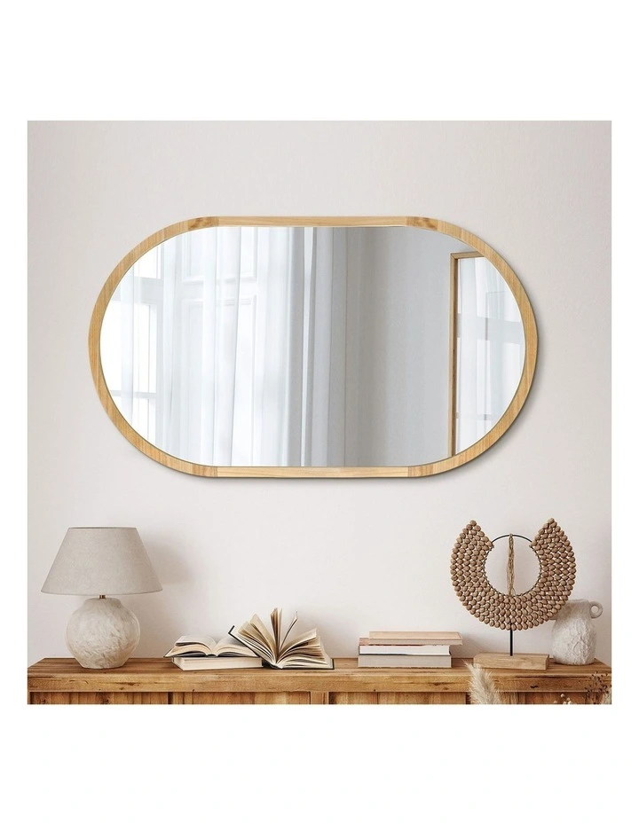 Oikiture Wooden Wall Mirrors Oval Makeup Mirror Home Decor 84x50cm image 5