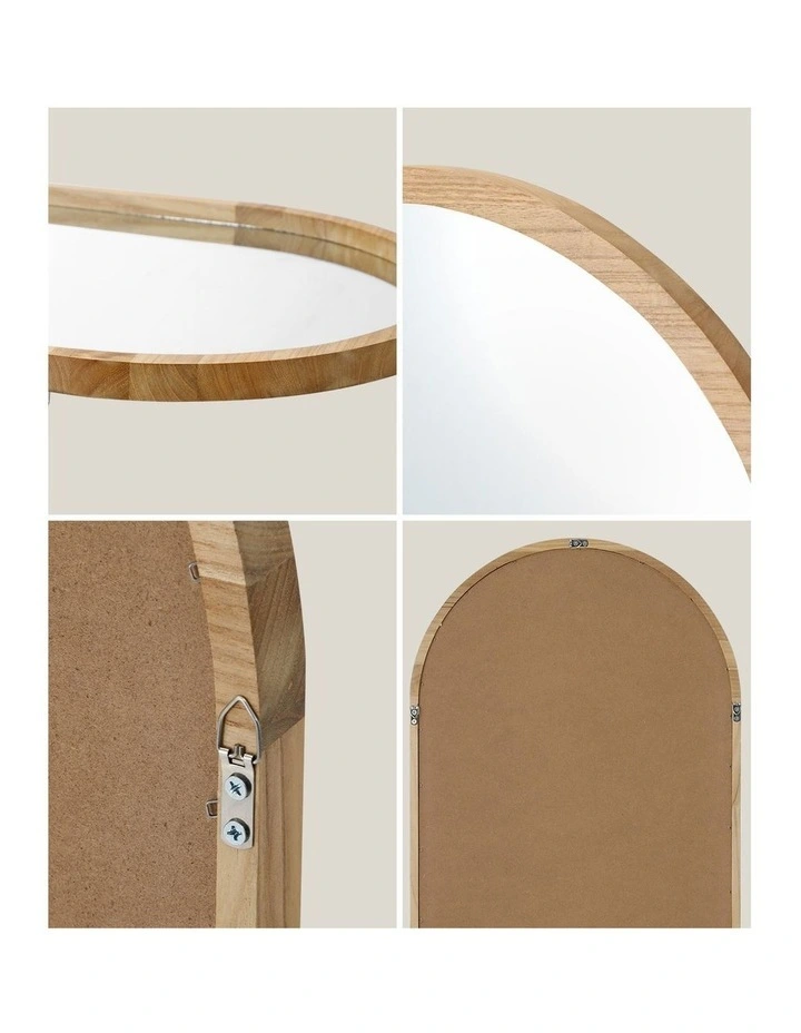 Oikiture Wooden Wall Mirrors Oval Makeup Mirror Home Decor 84x50cm image 6