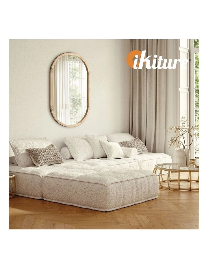 Oikiture Wooden Wall Mirrors Oval Makeup Mirror Home Decor 84x50cm image 7