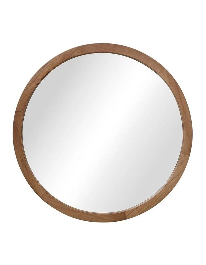 Oikiture Wall Mirrors 90cm Round Large Makeup Mirror Bathroom Home Decor Walnut image 2