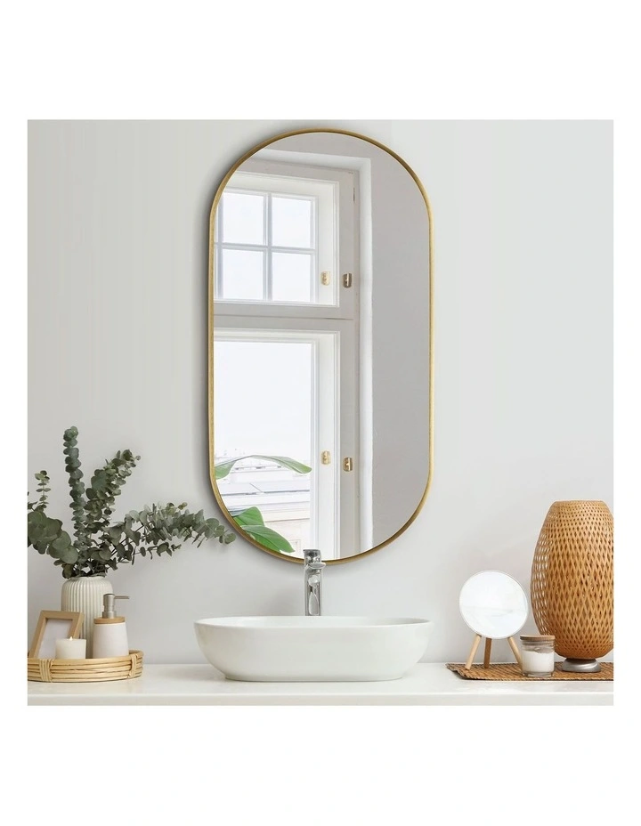 Oikiture Wall Mirrors Oval Makeup Mirror Bedroom Home Decor Gold 84x50cm image 4