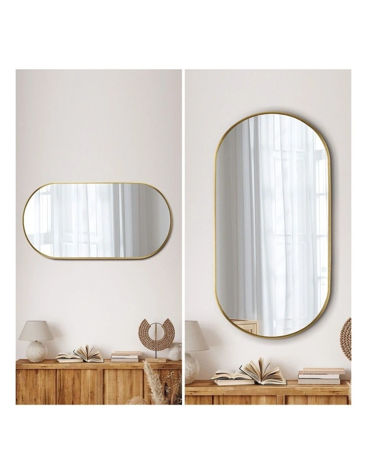 Oikiture Wall Mirrors Oval Makeup Mirror Bedroom Home Decor Gold 84x50cm image 5