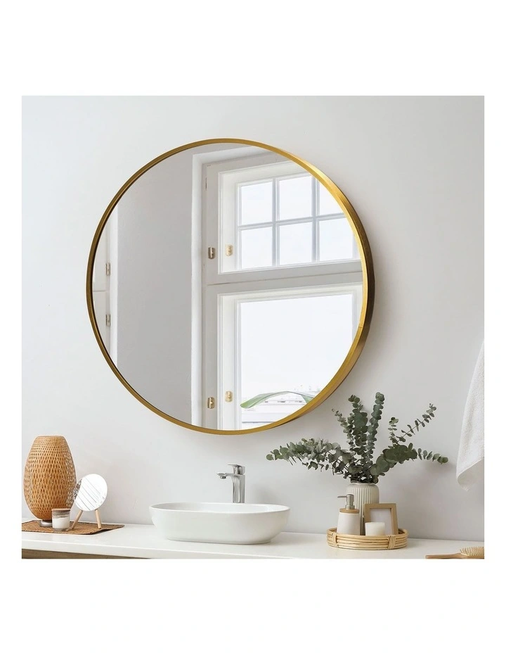 Oikiture Wall Mirrors Round 70cm Makeup Mirror Vanity Home Decor Gold Bedroom image 4